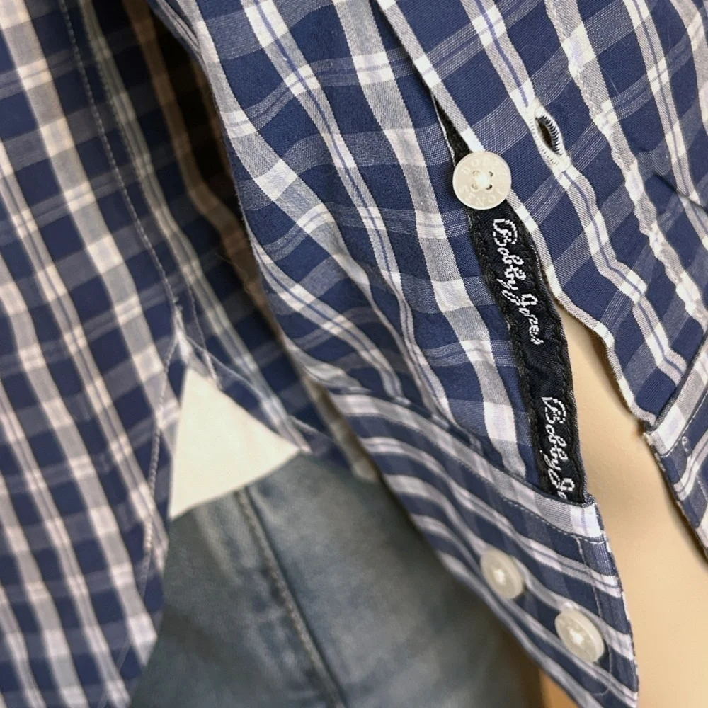 Bobby Jones Shirt Button Up Blue Plaid Long Sleeve 100% Cotton  Versatile As New - Picture 9 of 16